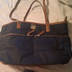 Project Navy Tote Bag with Tan Trim - Classic Carryall Look At Straps....